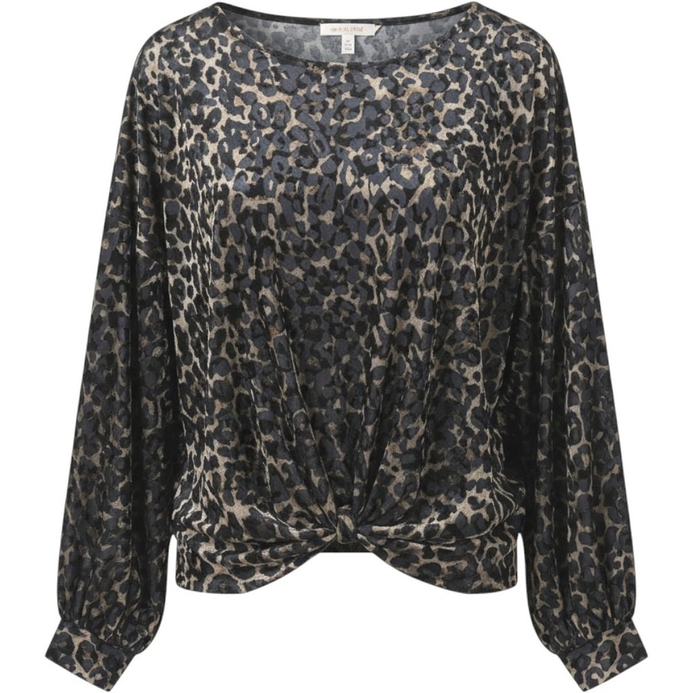 Karen Kane Blouse Women 3X Black Leopard Velvet Burnout Twist Front Made USA